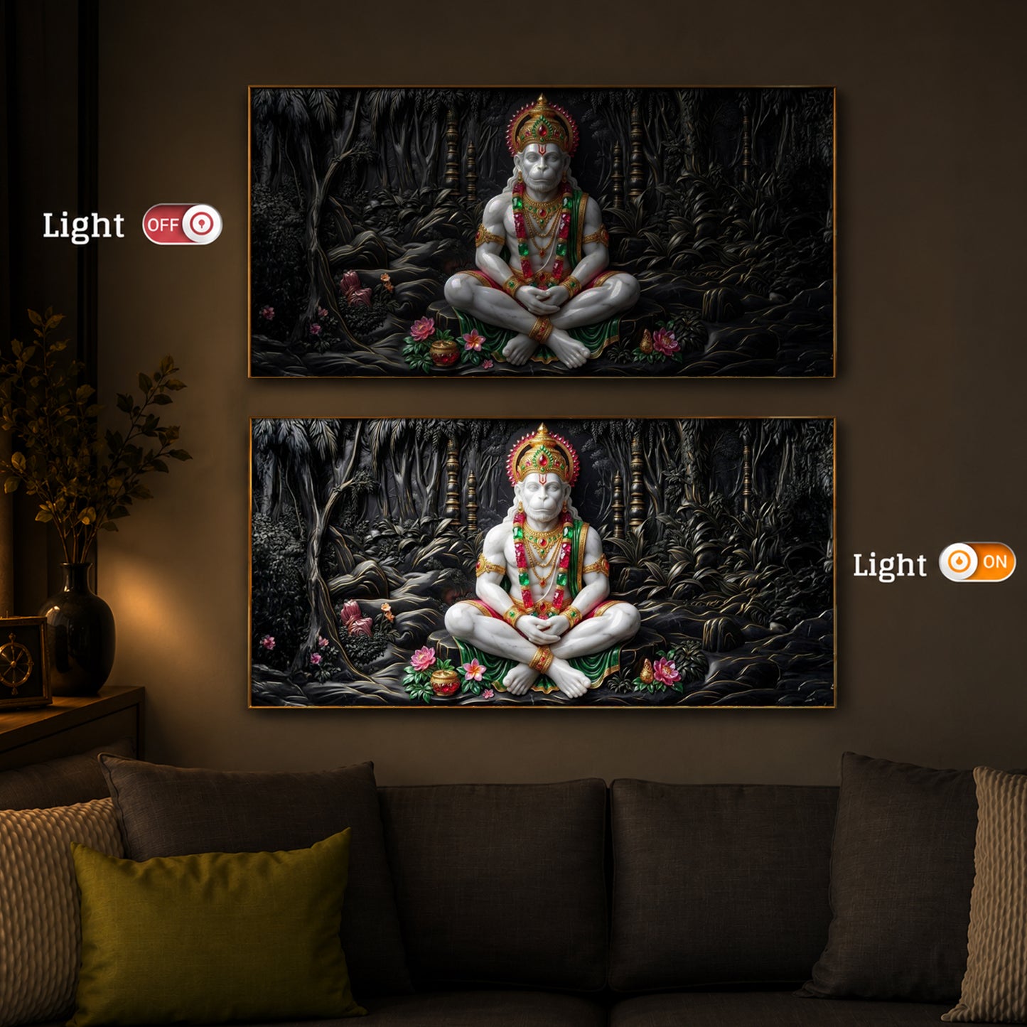 Lord Hanuman Modern Luxury Backlight Horizontal Wall Art