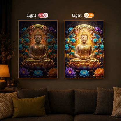 Meditating Gautam Buddha Modern Luxury Backlight Vertical Wall Art