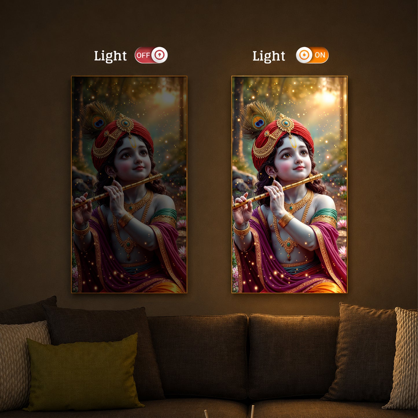 Divine Glow Krishna Modern Luxury Backlight Vertical Wall Art