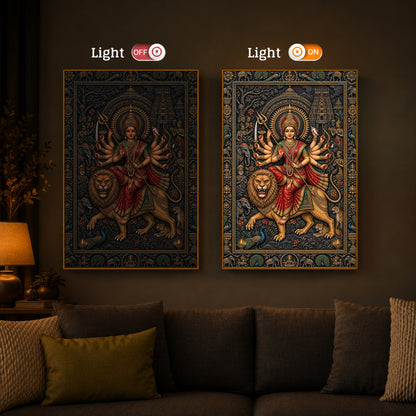 Placid Devi Durga Modern Luxury Backlight Vertical Wall Art