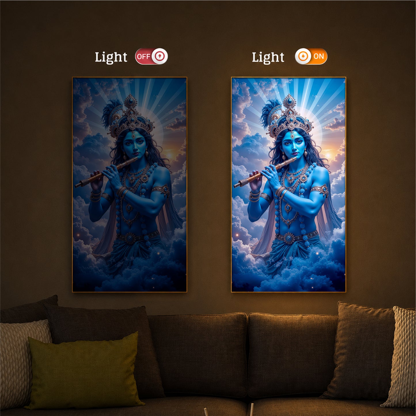 Lord Shri Krishna Modern Luxury Backlight Vertical Wall Art