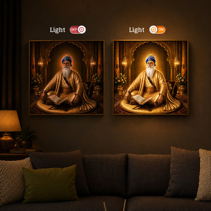 Guru Nanak Dev Ji In Golden Attire Modern Luxury Backlight Square Wall Art