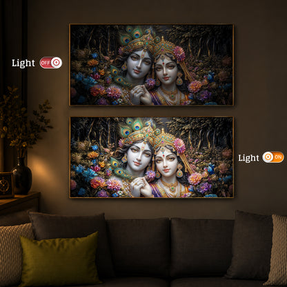 Spiritual Serenity Radha Krishna Modern Luxury Backlight Horizontal Wall Art