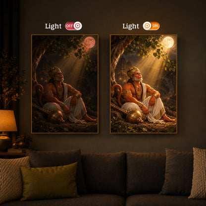 Hanuman Ji Under Tree Modern Luxury Backlight Vertical Wall Art
