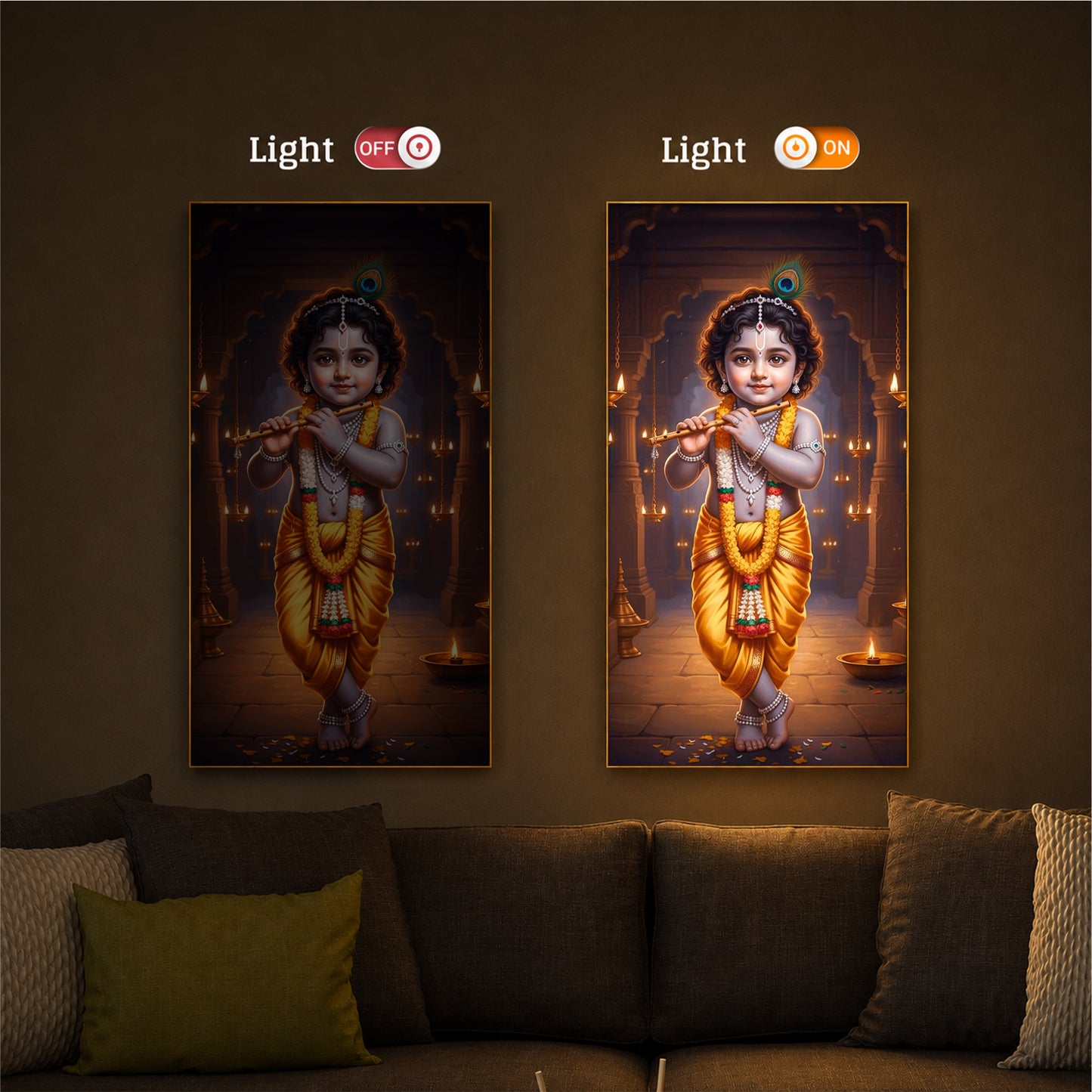 Little Lord Krishna Modern Luxury Backlight Vertical Wall Art