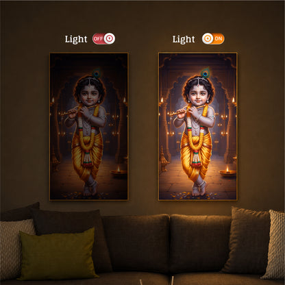 Little Lord Krishna Modern Luxury Backlight Vertical Wall Art