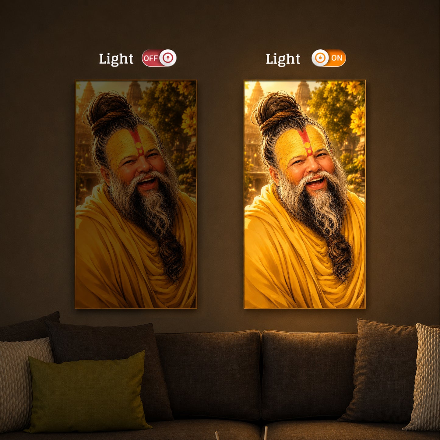 Shri Premanand Ji Maharaj Modern Luxury Backlight Vertical Wall Art