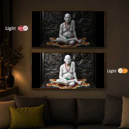 White Marble Swami Samarth Modern Luxury Backlight Horizontal Wall Art