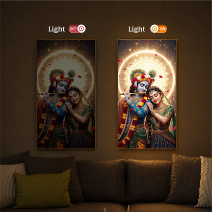 Couple Radhe Krishna Modern Luxury Backlight Vertical Wall Art