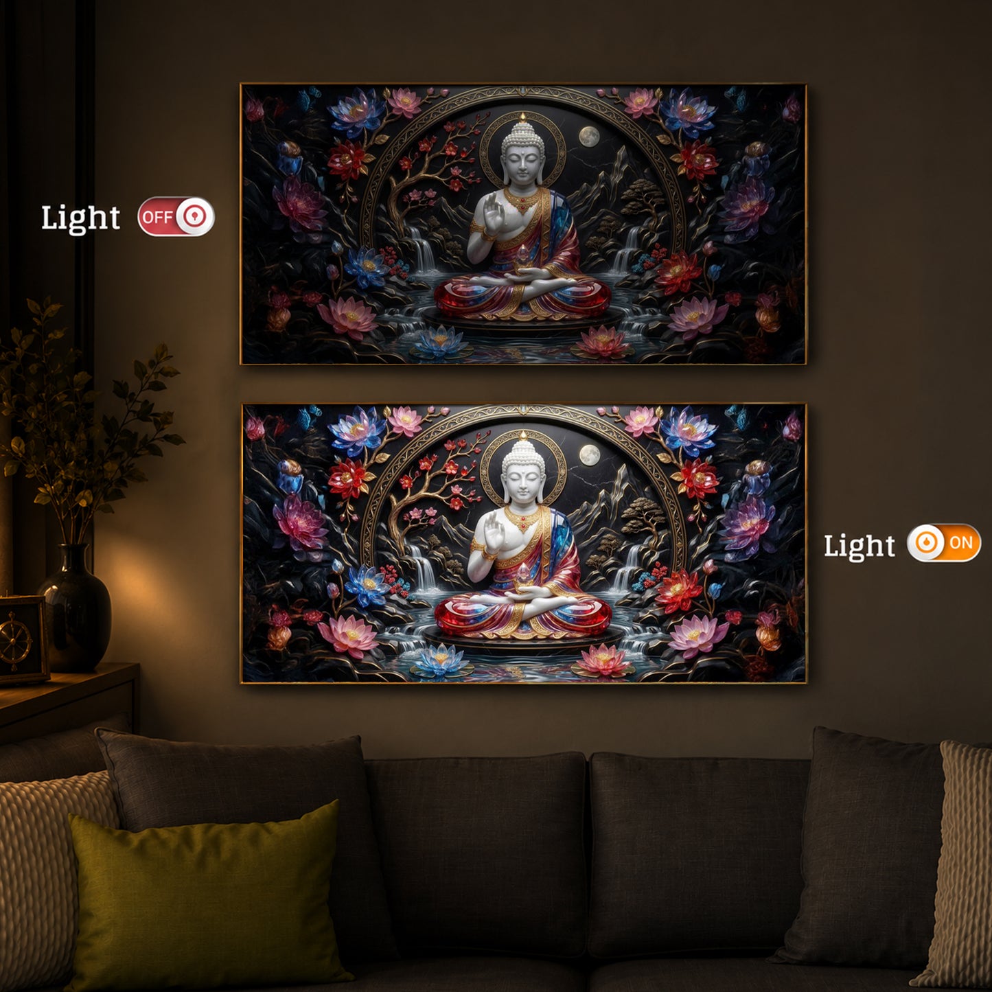 Colorful Buddha Modern Luxury Backlight Horizontal Wall Art