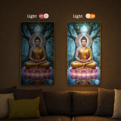 Meditation Buddha Modern Luxury Backlight Vertical Wall Art