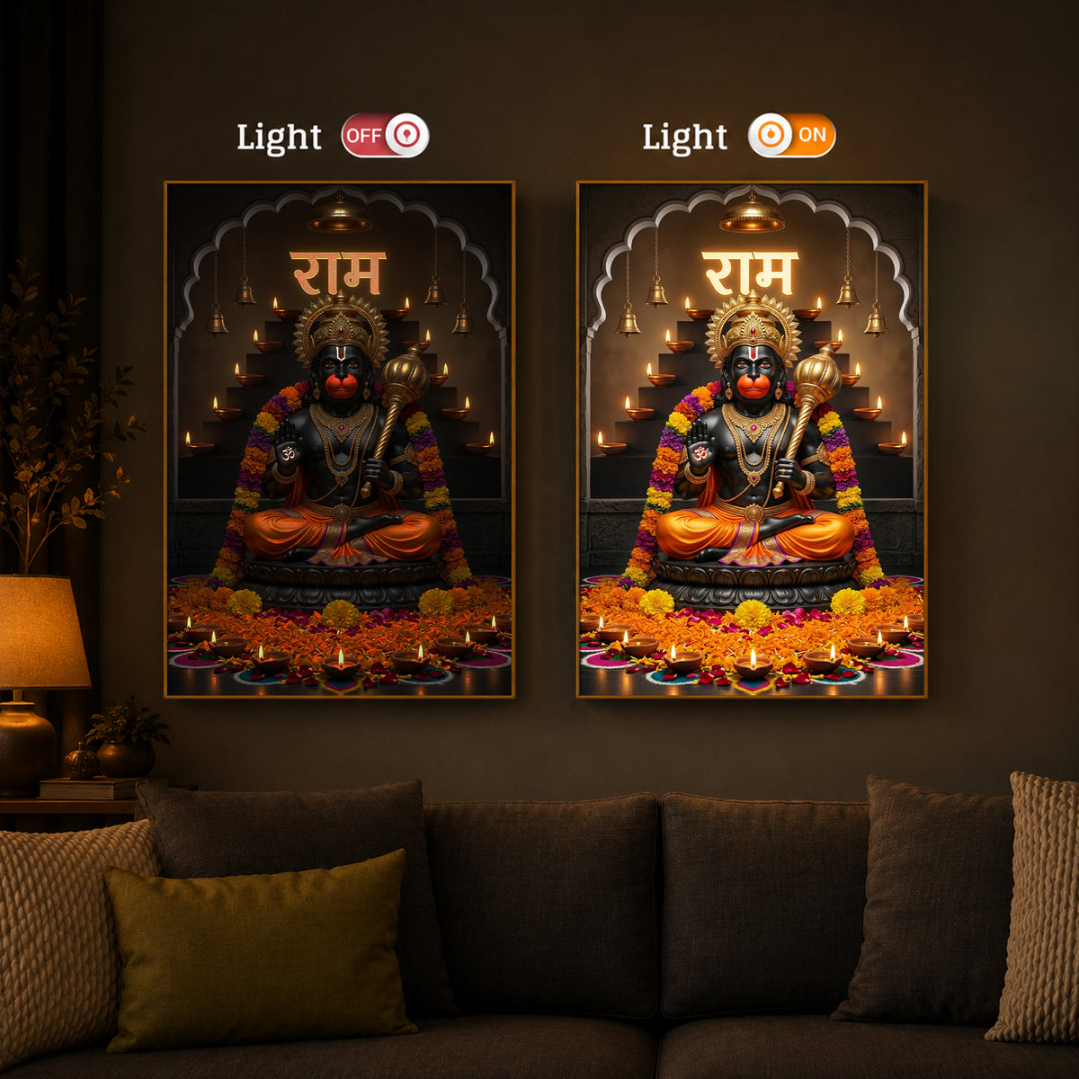Seated Hanuman Modern Luxury Backlight Vertical Wall Art