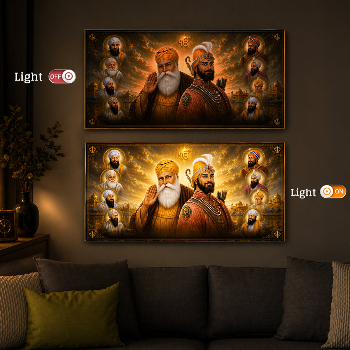 Ten Sikh Gurus Golden Darbar Modern Luxury Backlight Horizontal Wall Art