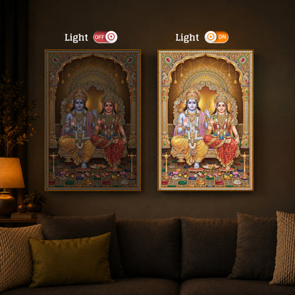Lord Rama and Goddess Sita Modern Luxury Backlight Vertical Wall Art