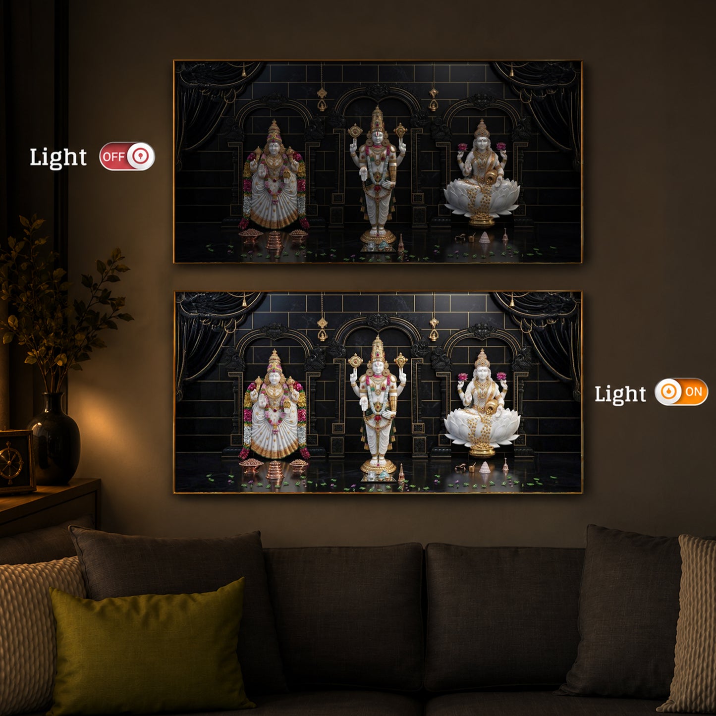 Maa Laxmi & Lord Venkateswara Modern Luxury Backlight Horizontal Wall Art