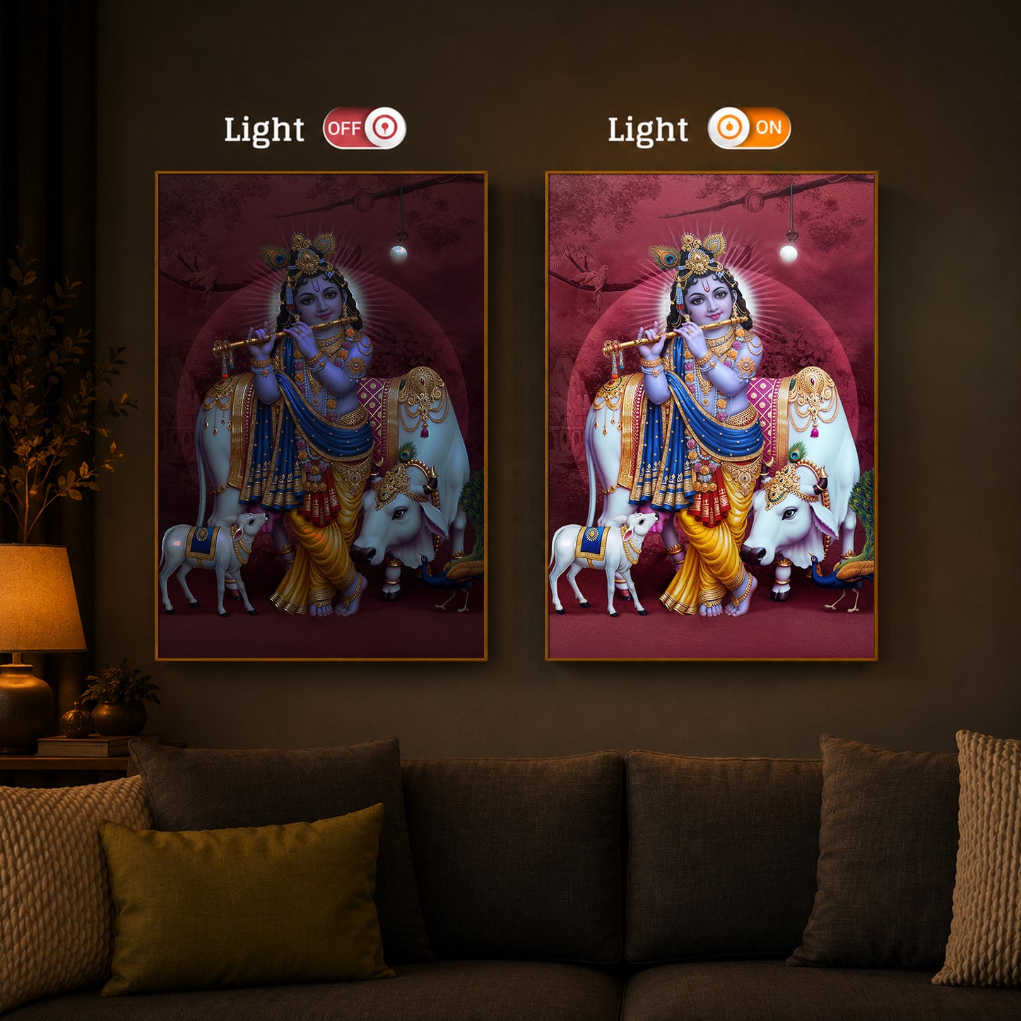 Shree Krishna Ji Modern Luxury Backlight Vertical Wall Art