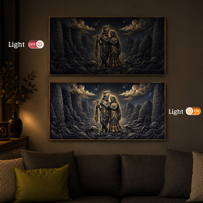 Depiction Of Radha Krishna Modern Luxury Backlight Horizontal Wall Art