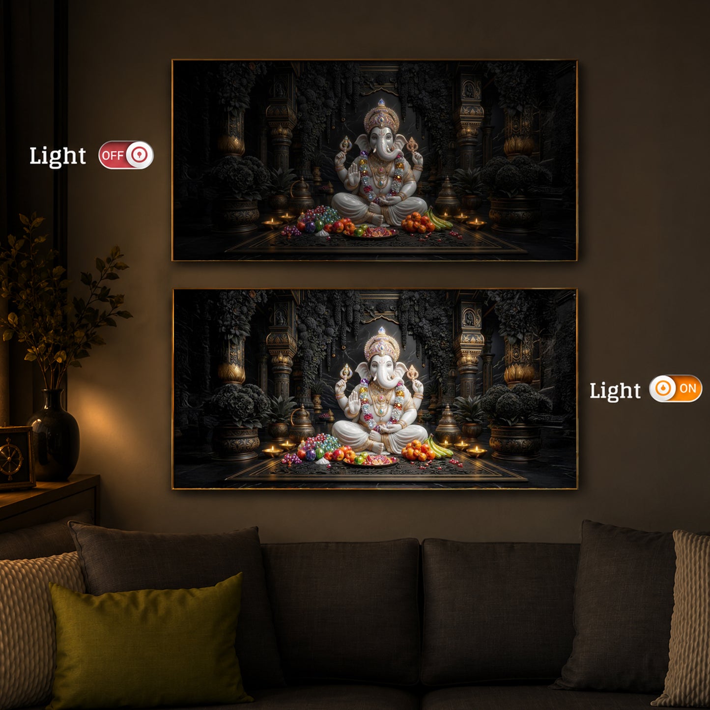Lord Ganesha Modern Luxury Backlight Horizontal Wall Art
