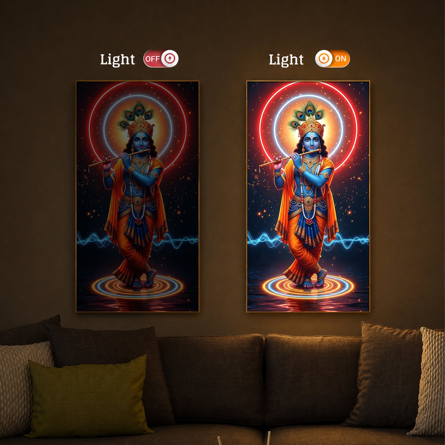 Divine Krishna Modern Luxury Backlight Vertical Wall Art