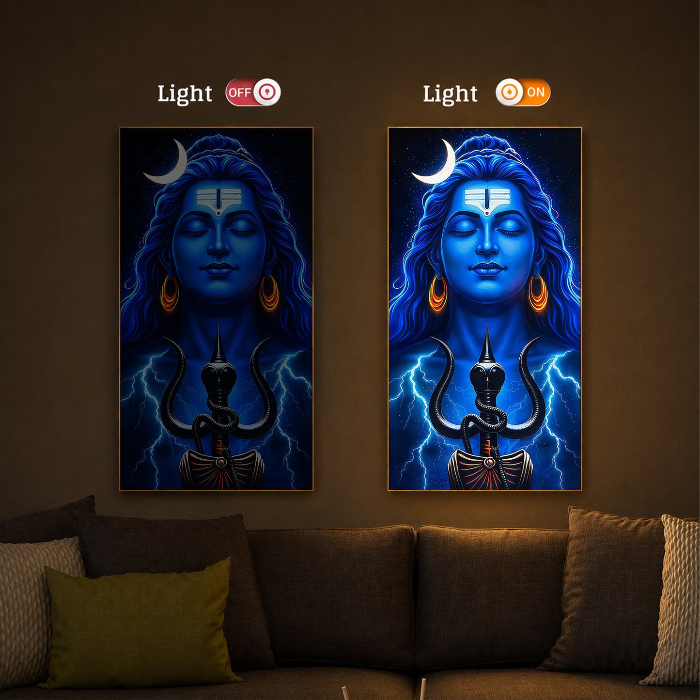 Lord Shiva Trishul Modern Luxury Backlight Vertical Wall Art