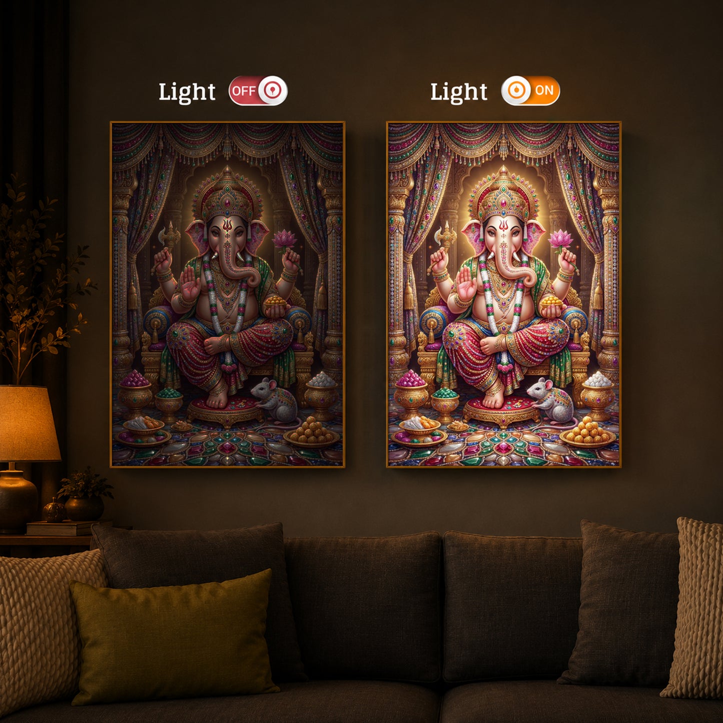 Shree Ganesh Darbar Modern Luxury Backlight Vertical Wall Art