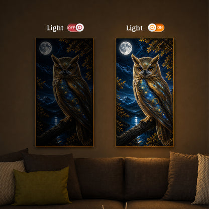 Majestic Golden Owl Modern Luxury Backlight Vertical Wall Art