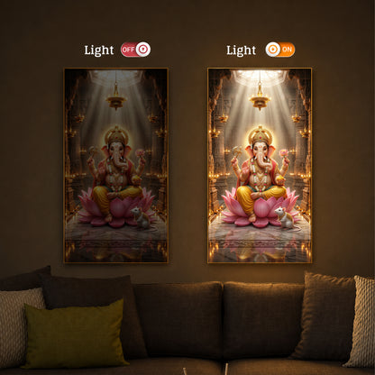 Lord Ganesh Ji On Lotus Modern Luxury Backlight Vertical Wall Art