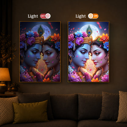 Loving Shri Radha Krishna Modern Luxury Backlight Vertical Wall Art