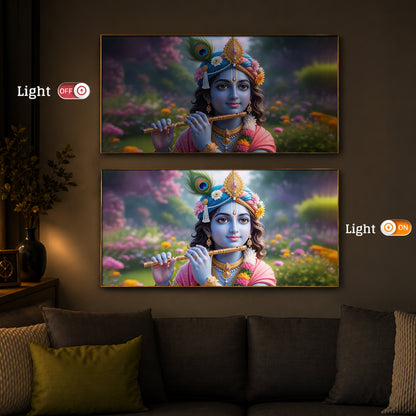 Krishna Ji Modern Luxury Backlight Horizontal Wall Art