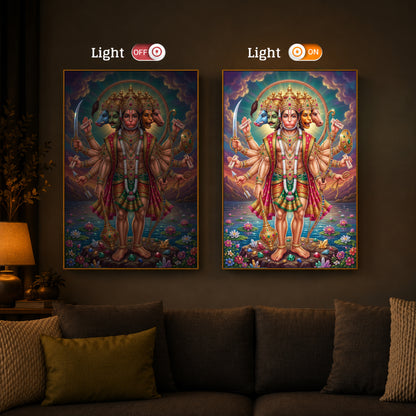 Spiritual Panchamukhi Hanuman Modern Luxury Backlight Vertical Wall Art