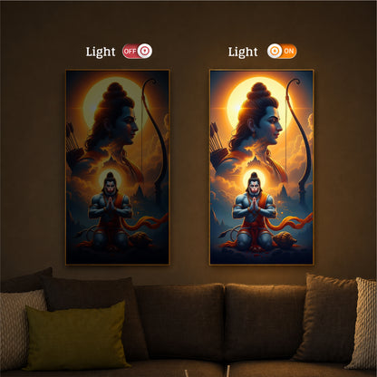 Ram and Hanuman Ji Modern Luxury Backlight Vertical Wall Art