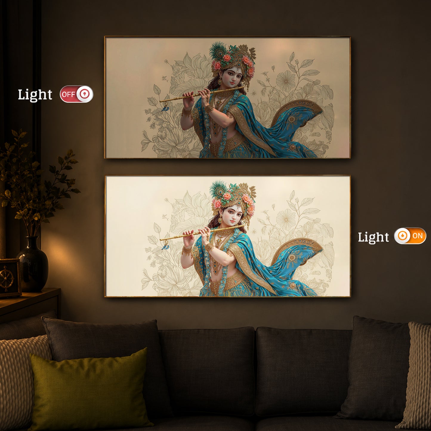 Beautiful Krishna Ji Modern Luxury Backlight Horizontal Wall Art