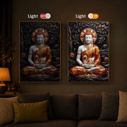 Golden Lord Buddha Modern Luxury Backlight Vertical Wall Art