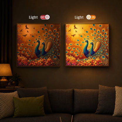 Couple Peacock Modern Luxury Backlight Square Wall Art