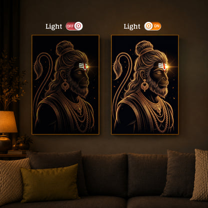 Hanuman With Tilak Modern Luxury Backlight Vertical Wall Art