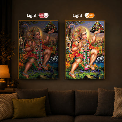 Hindu God Lord Hanuman Ji Modern Luxury Backlight Vertical Wall Art