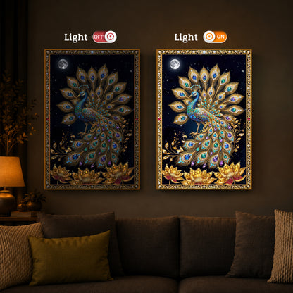 Majestic Vastu Peacock Modern Luxury Backlight Vertical Wall Art