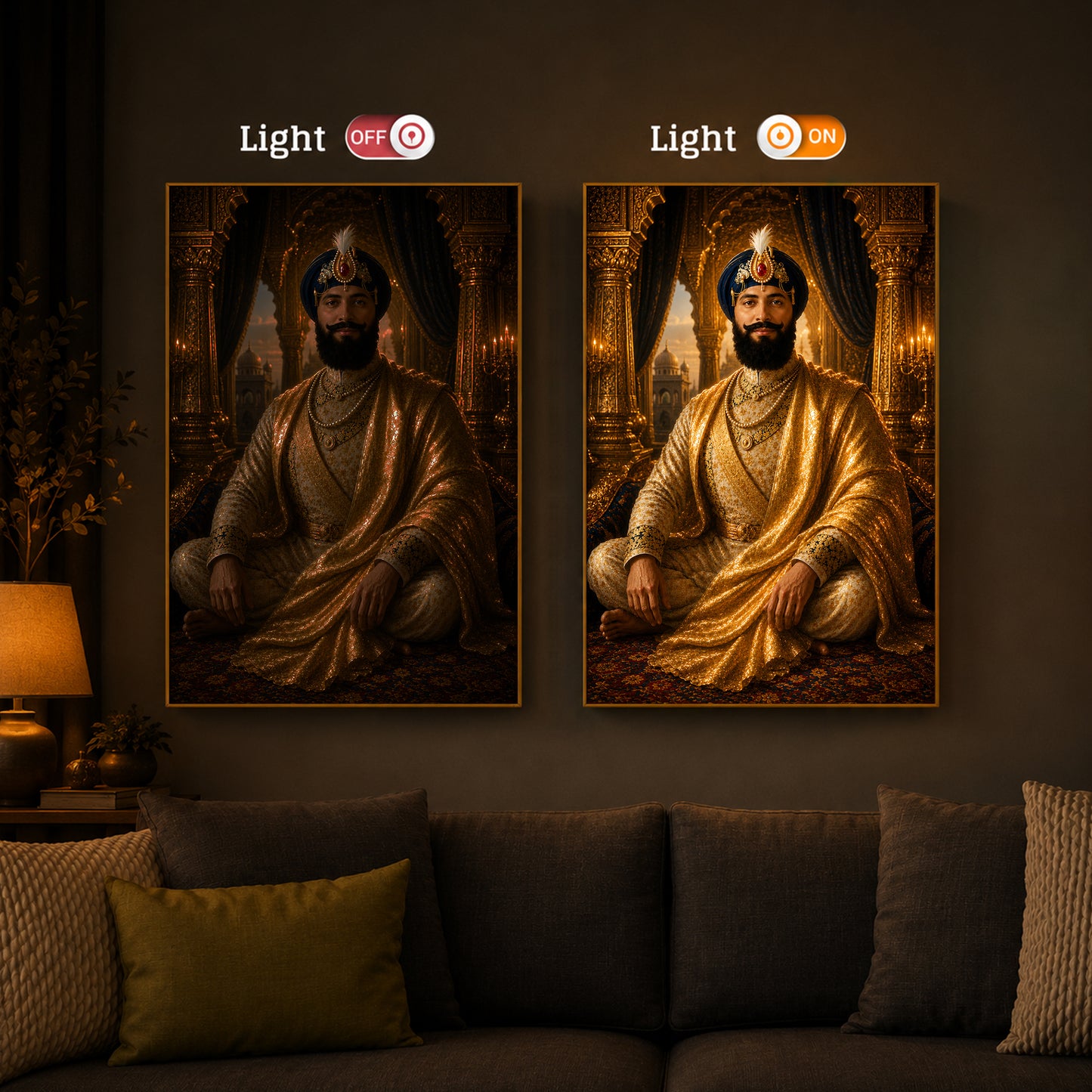 Sri Guru Gobind Singh Ji Modern Luxury Backlight Vertical Wall Art