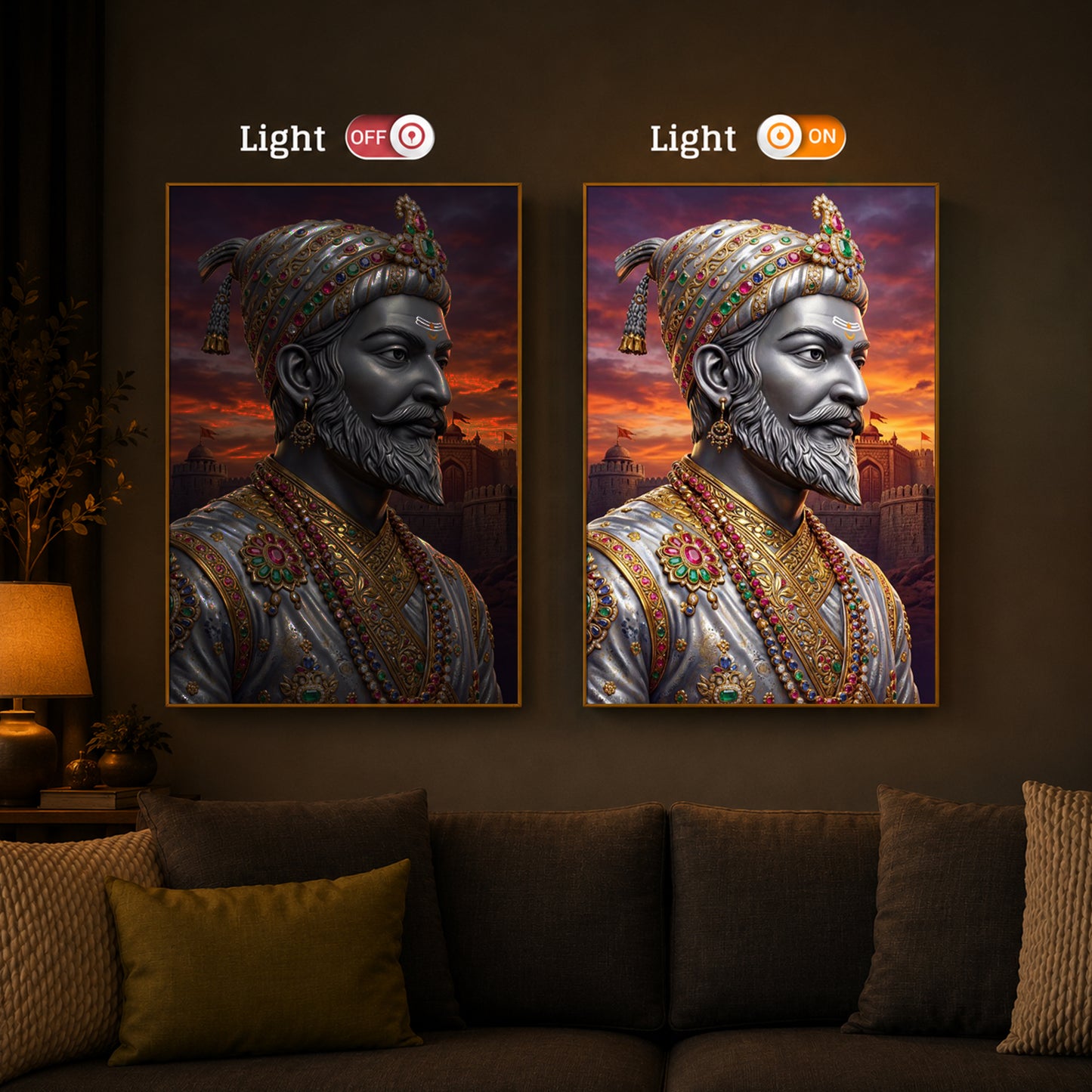 Maratha Shivaji Maharaj Modern Luxury Backlight Vertical Wall Art