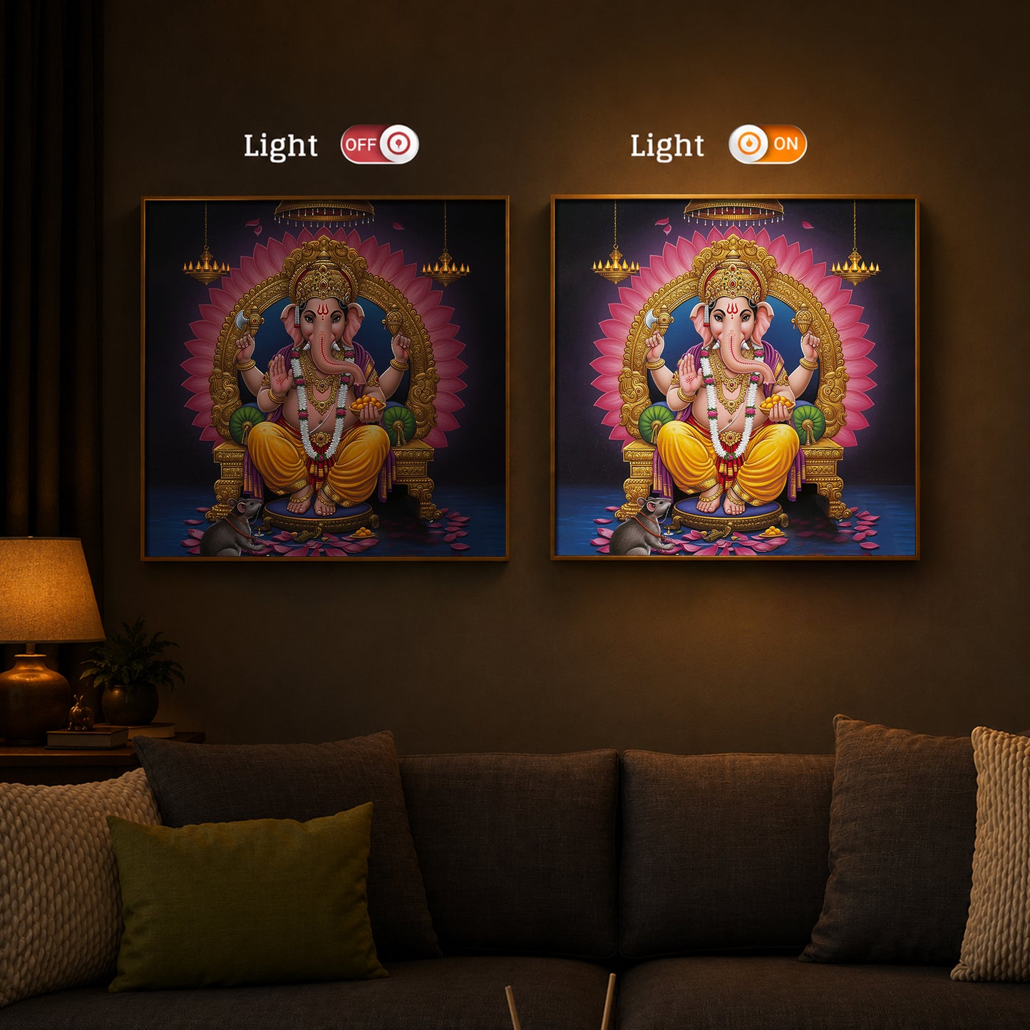 Divine Ganesh JI Modern Luxury Backlight Square Wall Art