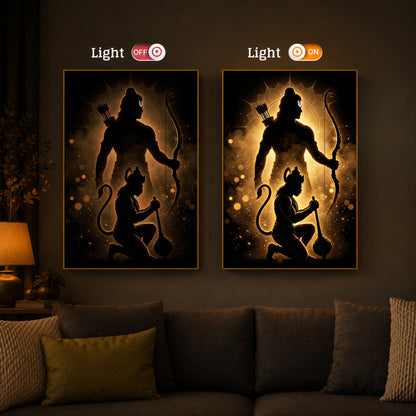 Lord Ram & Hanuman Modern Luxury Backlight Vertical Wall Art