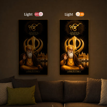 Guru Nanak Dev With Ik Onkar Modern Luxury Backlight Vertical Wall Art