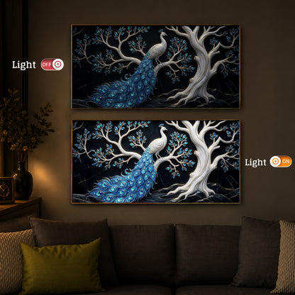 Peacock With Blue Feather Modern Luxury Backlight Horizontal Wall Art