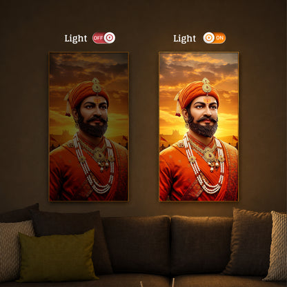 Chhatrapati Shivaji Maharaj Modern Luxury Backlight Vertical Wall Art
