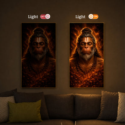Divine Bajrangbali Meditating Modern Luxury Backlight Vertical Wall Art