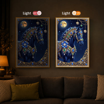 Black Horse Modern Luxury Backlight Vertical Wall Art