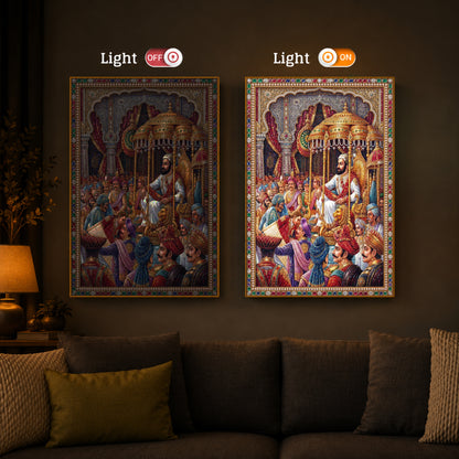 Darbar of Chhatrapati Shivaji Maharaj Modern Luxury Backlight Vertical Wall Art