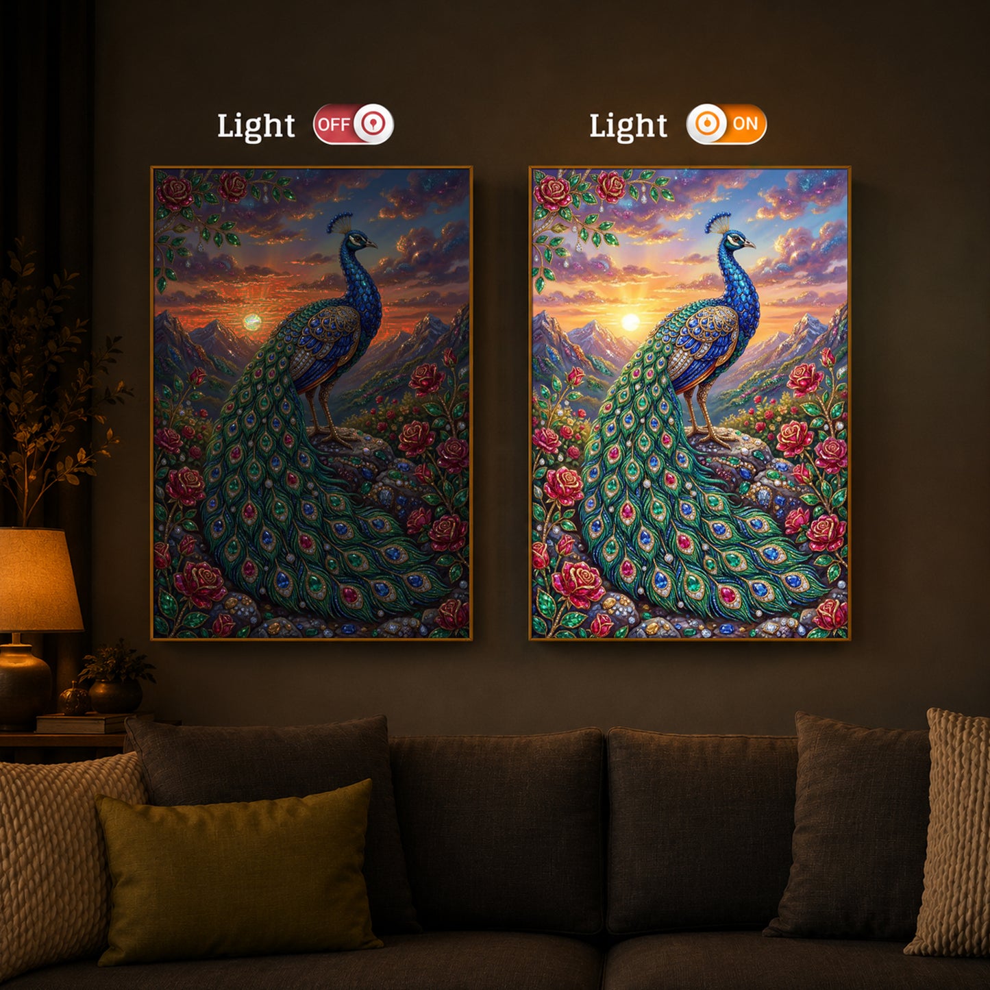 Colorful Beautiful Peacock Modern Luxury Backlight Vertical Wall Art