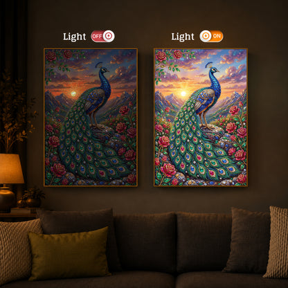 Colorful Beautiful Peacock Modern Luxury Backlight Vertical Wall Art