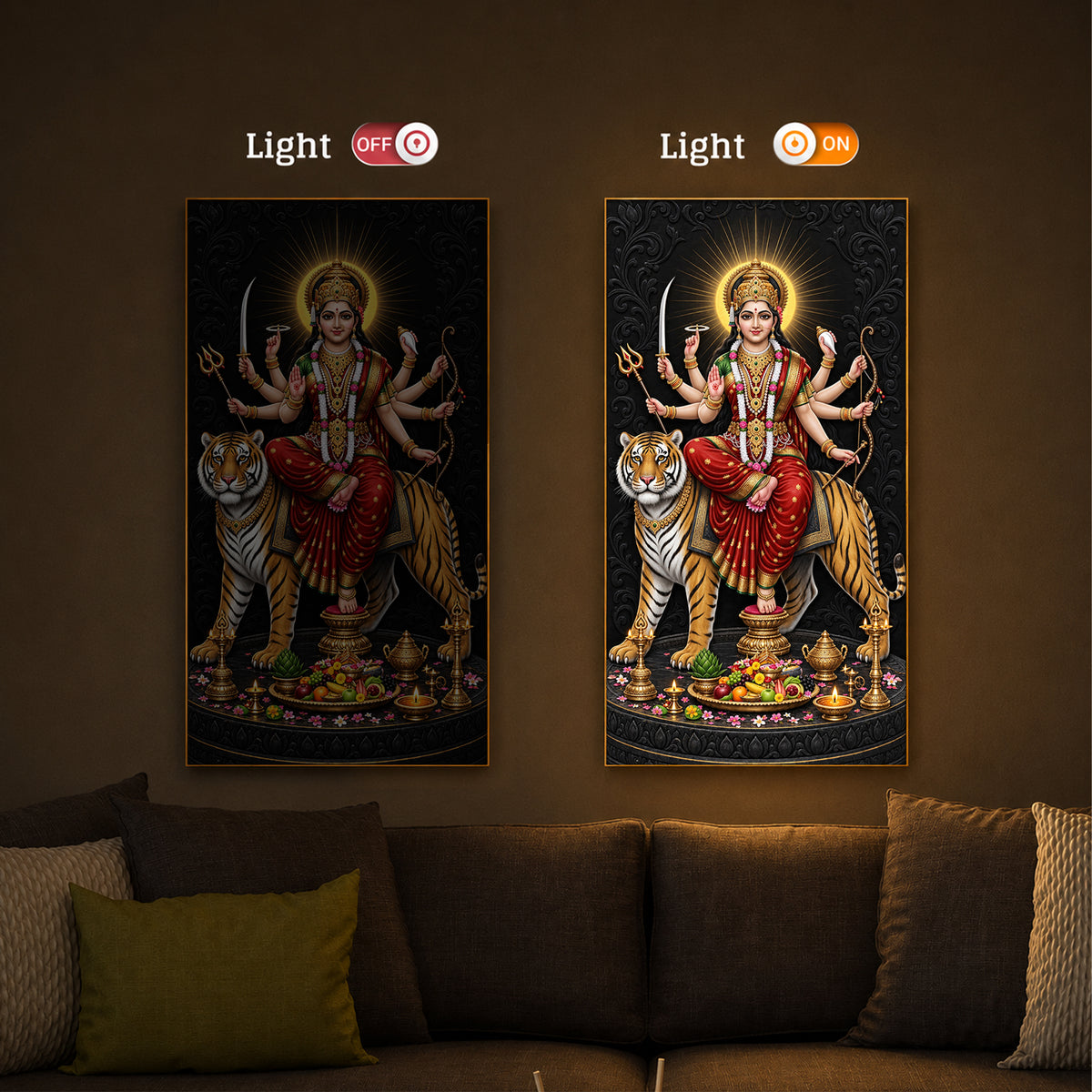 Maa Sherawali Modern Luxury Backlight Vertical Wall Art